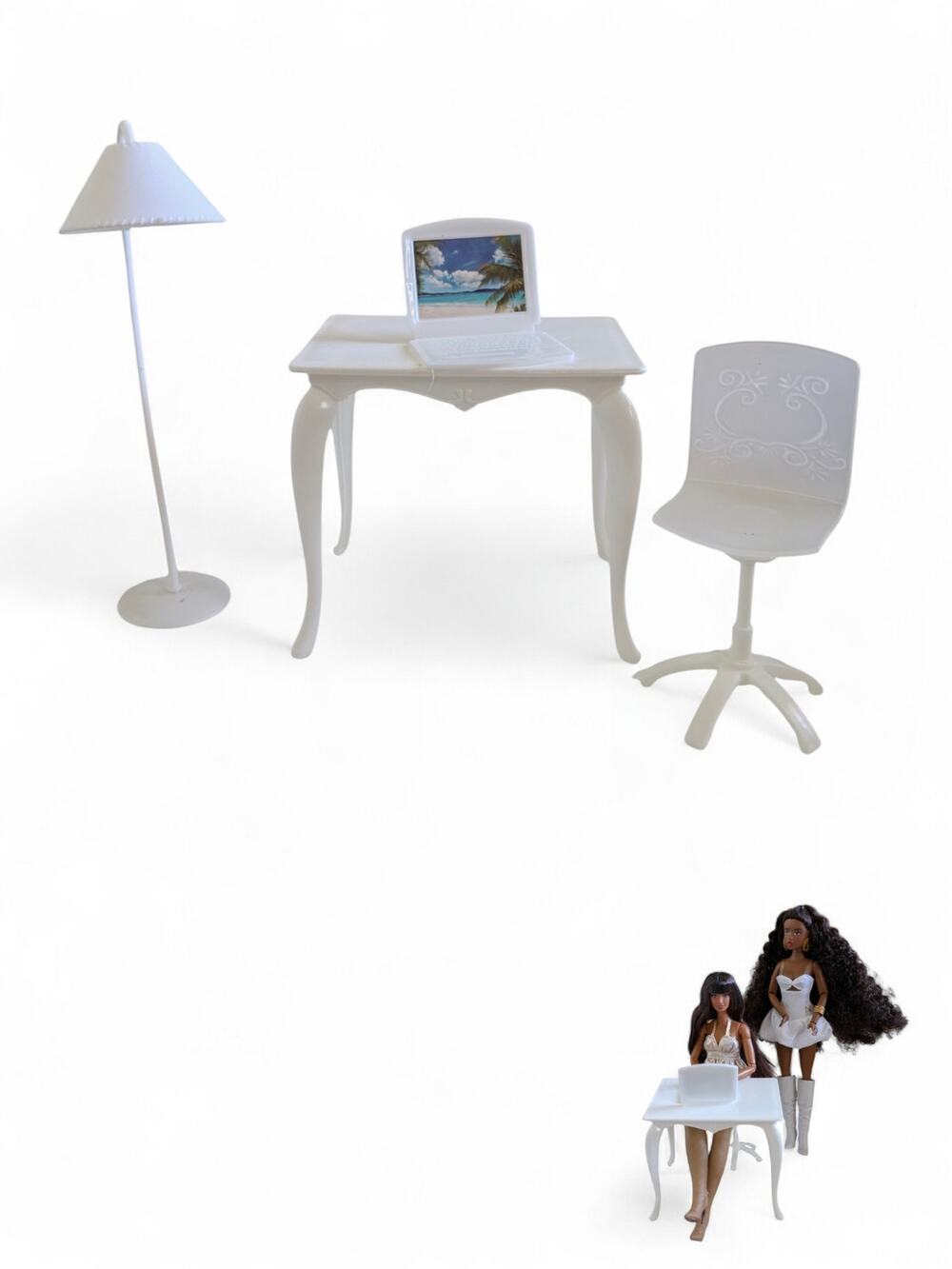 White Desk Chair Lamp Laptop 1:6 Scale Dolls Barbie Integrity Fashion Royalty